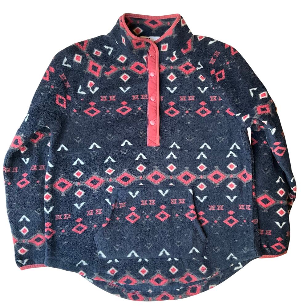 Sonoma Women Long Sleeve Handwarmer Half Button Up Sweatshirt size L,Blue & Pink